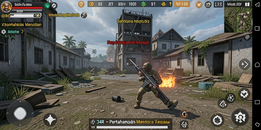 Screenshot gameplay 34R menampilkan aksi menara pertahanan yang mendebarkan.