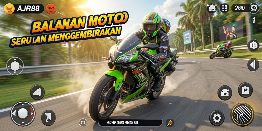 Gameplay seru dengan grafik yang memukau di balapan motor.