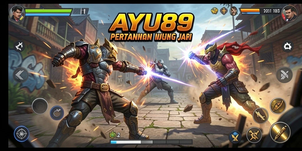 Screenshot utama AYU89 menunjukkan pertarungan seru antara dua karakter.