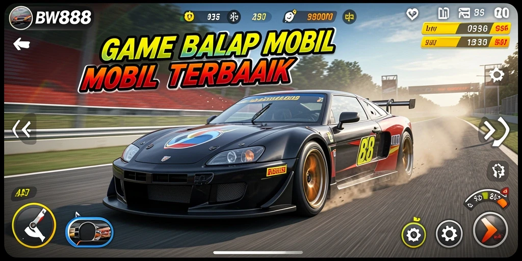 Tangkapan layar gameplay BW888 menunjukkan aksi balap yang mendebarkan.