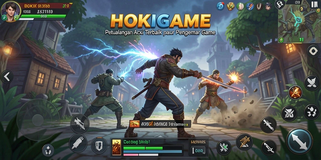Screenshot HOKIGAME menampilkan pertarungan aksi yang mendebarkan.
