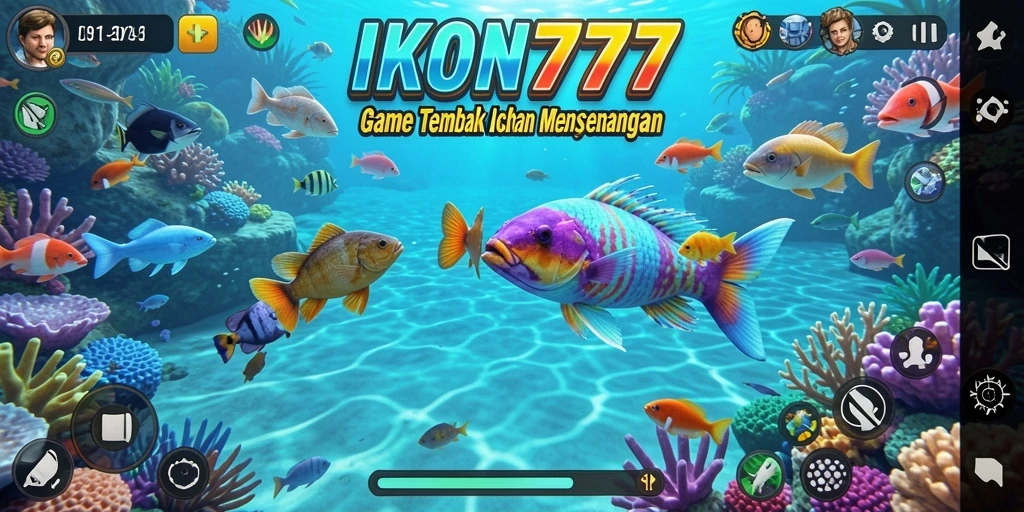 Tampilan screenshot gameplay <strong>IKON777</strong> yang penuh aksi saat menembak ikan.