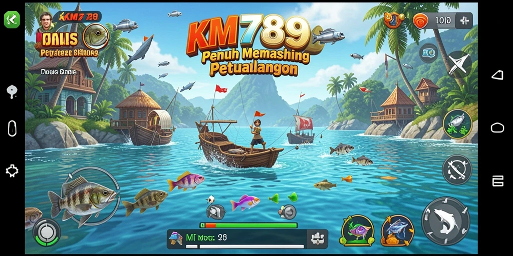 Tampilan gameplay KM789 dengan aksi memancing yang mendebarkan.