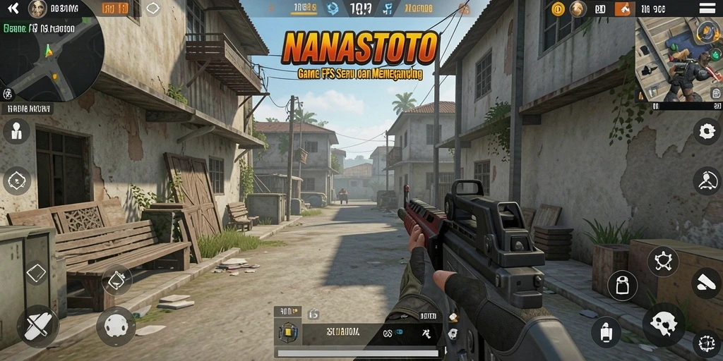 Tampilan gameplay yang intens dalam NANASTOTO dengan aksi tembak-menembak seru.