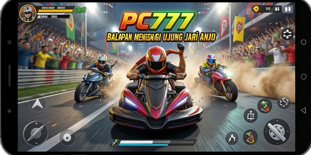 Tampilan menegangkan dari gameplay balapan di PC777.